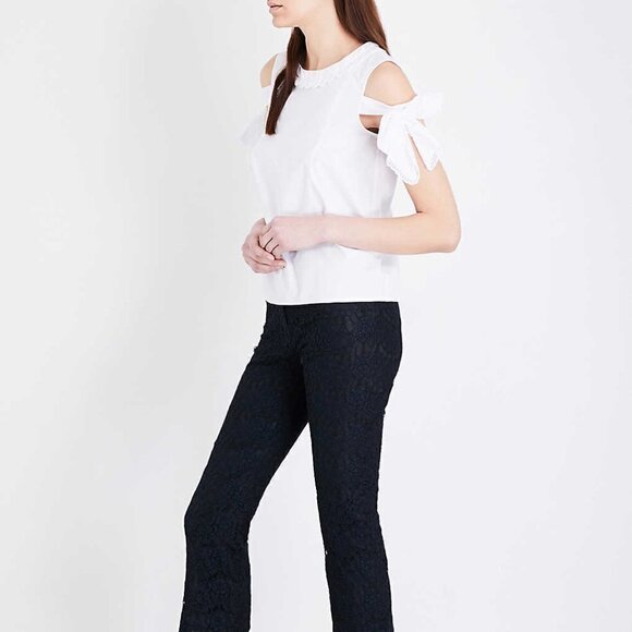 CLAUDIE Pierlot Bella Cotton-Poplin Cold Shoulder Top - Picture 2 of 10